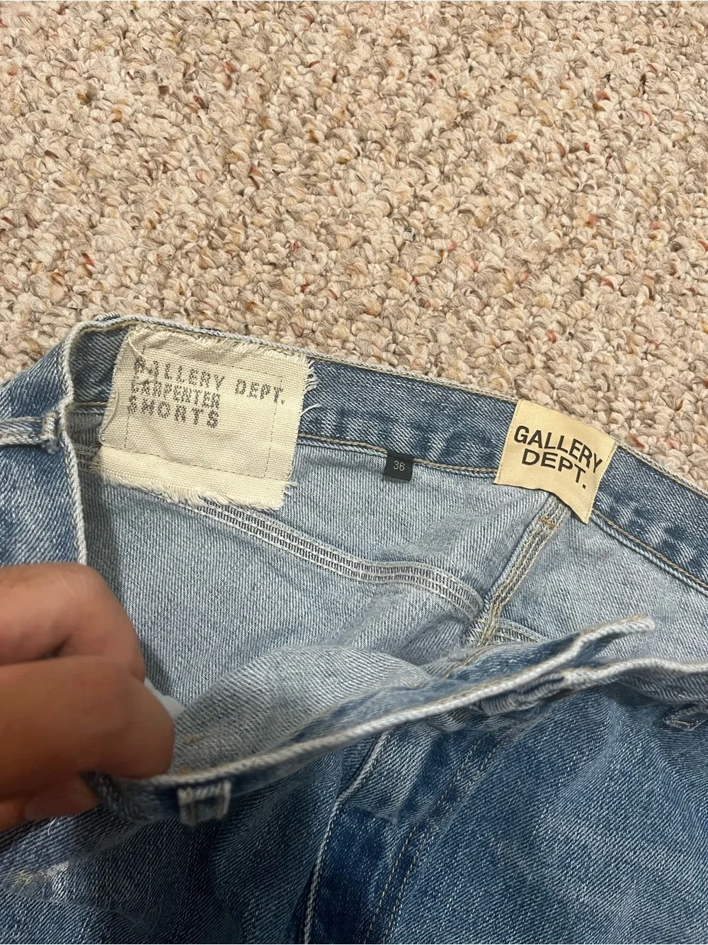 Gallery Dept Blue Distressed Denim Carpenter Shorts